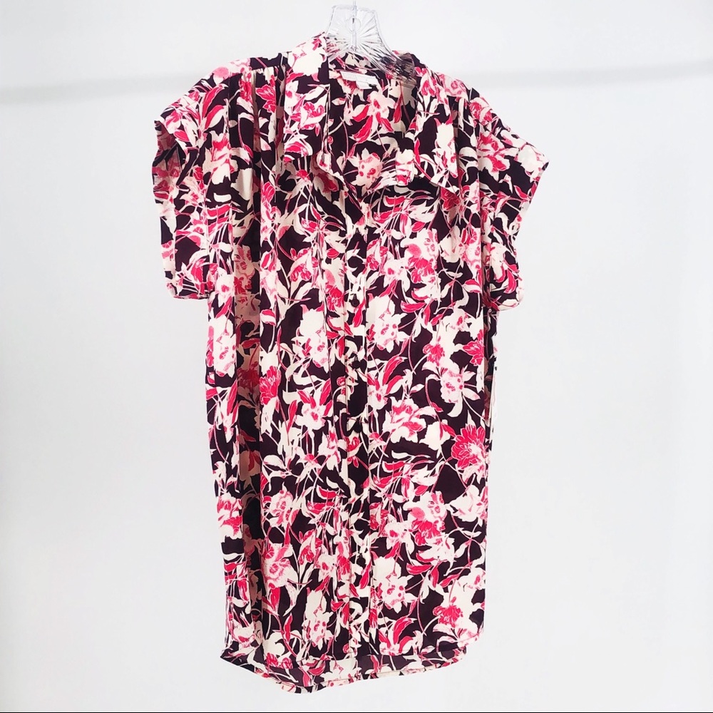 14th& UNION Pink  Floral Button Blouse Medium